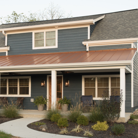 Exterior view of blue house